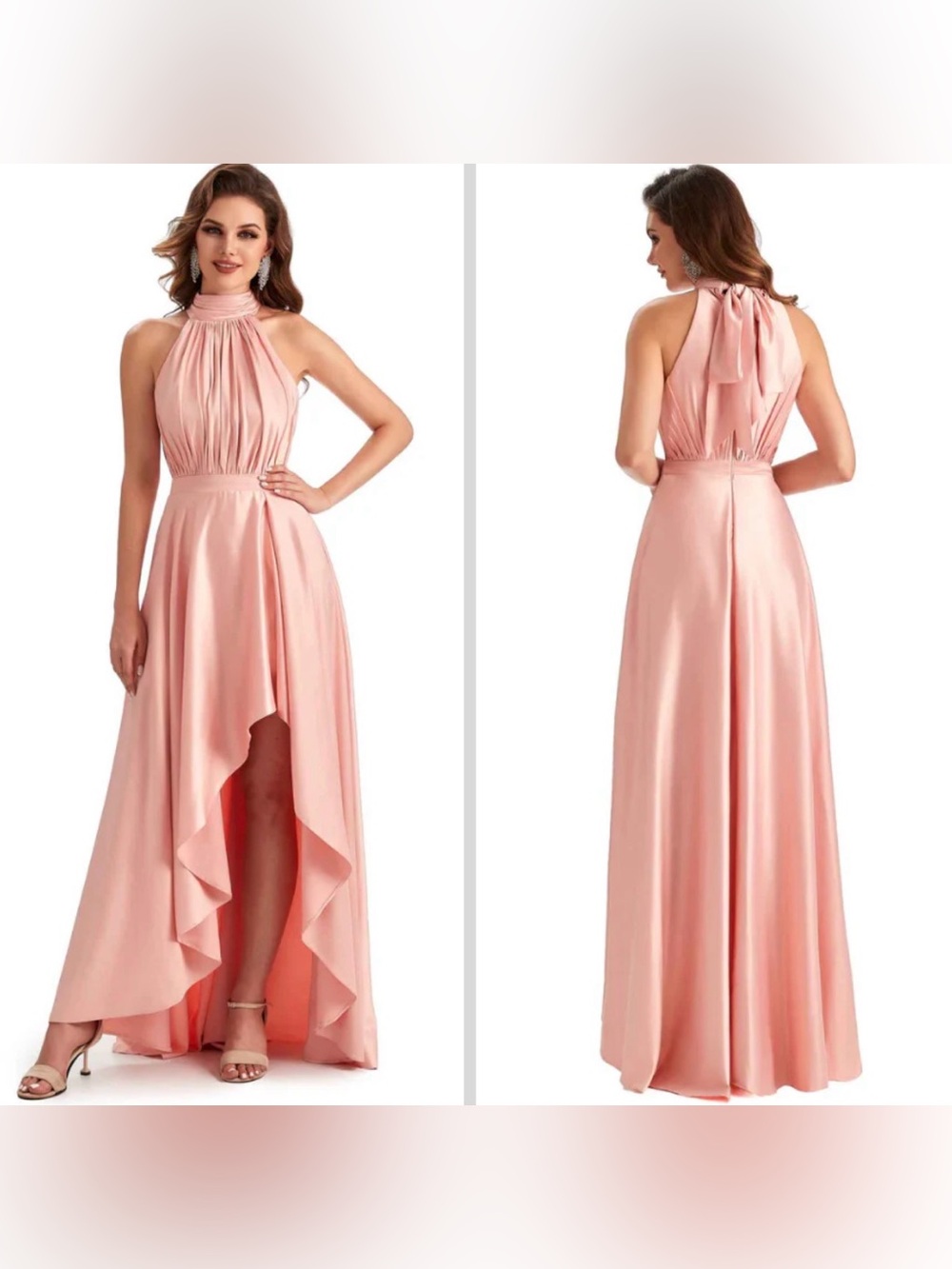 Mac Duggal Pink High Neck Satin High
Low Gown Dress